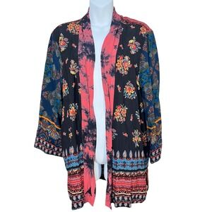 John Mark Boho Mixed Pattern Rayon‎ Blend Open Front Short Kimono Size Large